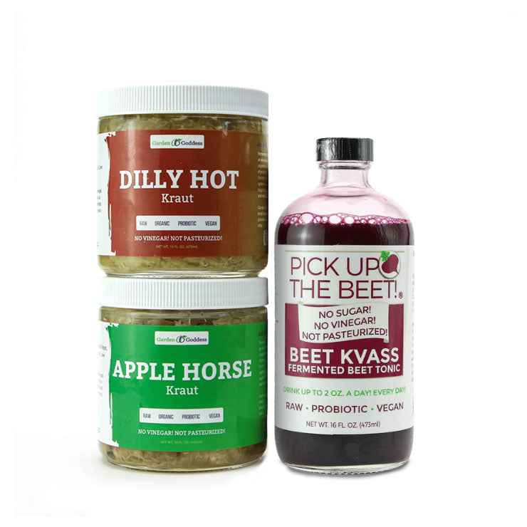 16 oz Beet Kvass and 2 Krauts